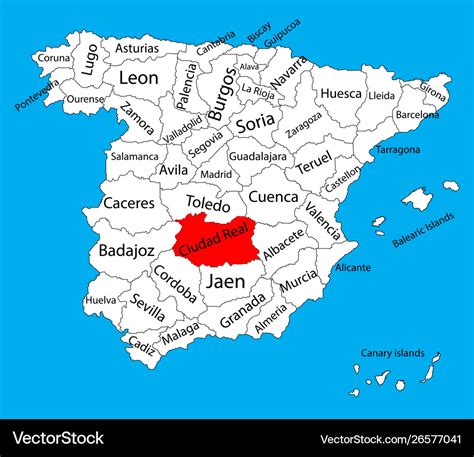 Ciudad real map spain province administrative map Vector Image