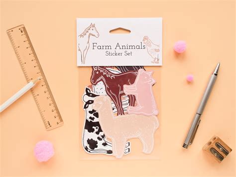 Farm Animals Sticker Set. Eight Animal Stickers. Stocking