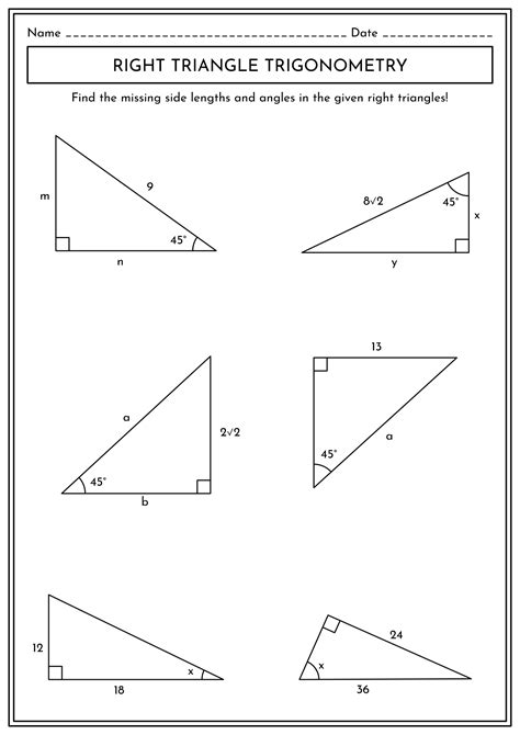 Geometry Worksheet Practice Solving Right Triangles | Printable Worksheets and Activities for ...