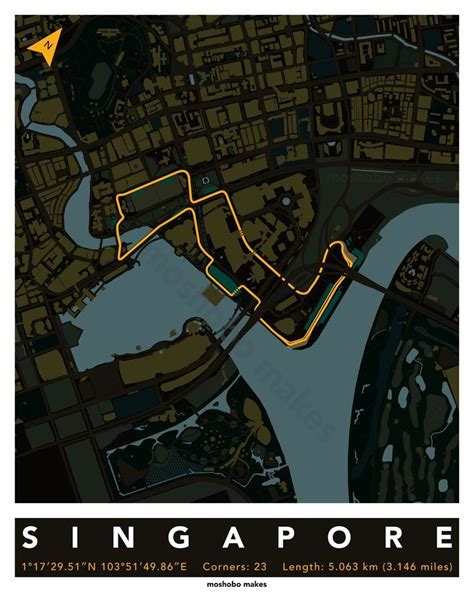 Marina bay singapore track map for poster wall art formula 1 poster digital download – Artofit