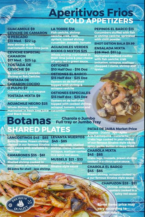 Online Menu of Mariscos El Barco Restaurant, Manassas, Virginia, 20110 ...