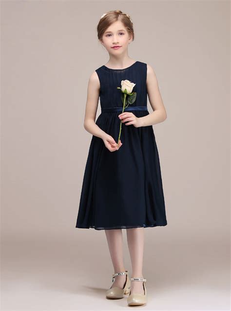 Dark Navy Junior Bridesmaid Dresses,Chiffon Short Junior Bridesmaid Dr - Wishingdress