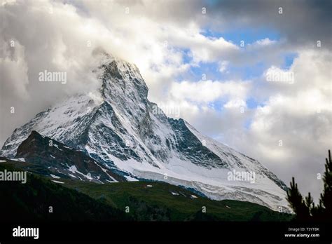 Matterhorn mountain and cloudy sky, Zermatt, Switzerland Stock Photo ...