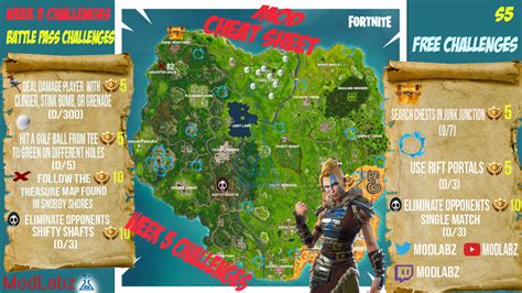 MOD Cheat Sheet Guide for Fortnite Battle Royale Season 5, Week 5 ...