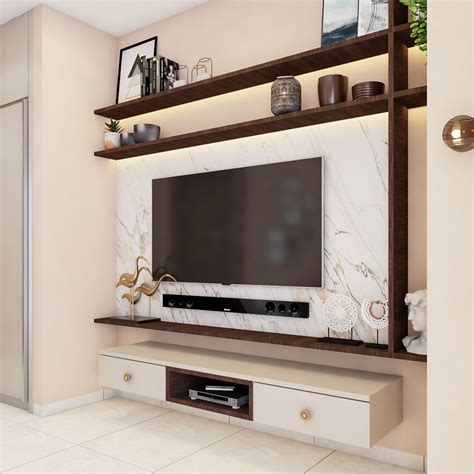 Wall-Mounted TV Unit Design With Open Shelves | Livspace