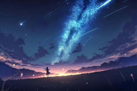 wallpaper girl, silhouette, milky way, stars, night, anime HD : Widescreen : High Definition ...