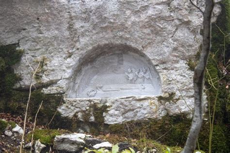 The Burial of Jesus Carved in Stone Stock Photo - Image of geology ...