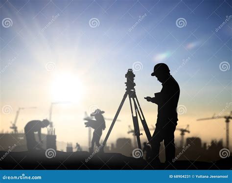 Silhouette Black Man Survey and Civil Engineer Stand on Ground W Stock ...