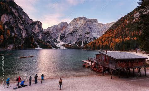 Incredible Nature Landscape. Braies Lake in Dolomites mountains, Italy ...