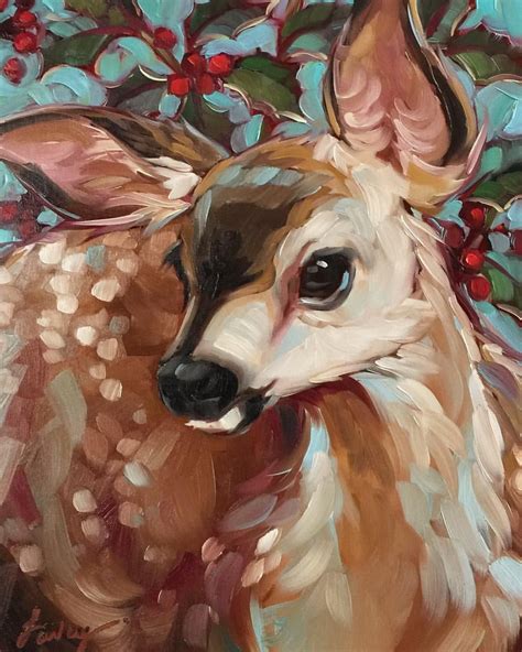 a painting of a deer with berries on it's head