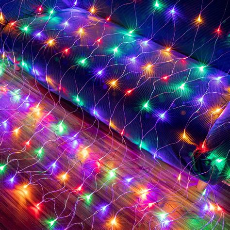 LED Christmas Net Lights Outdoor,96 LED 5ftx5ft Connectable 8 Modes ...