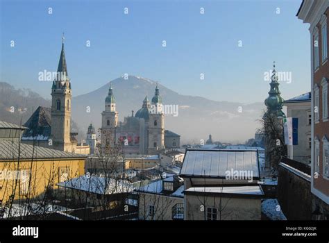 Salzburg in Winter. View from above, Hohensalzburg Castle Stock Photo ...