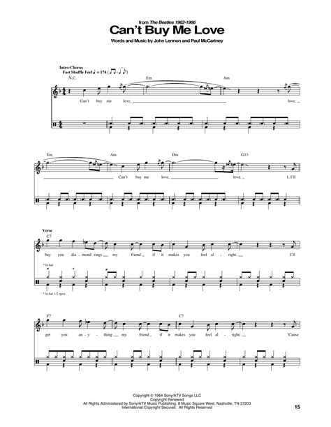 Can't Buy Me Love by The Beatles Sheet Music for Drums Transcription at Sheet Music Direct