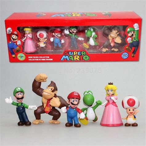 6pc Super Mario Bros Peach Toad Mario Luigi Yoshi Donkey Kong Action ...