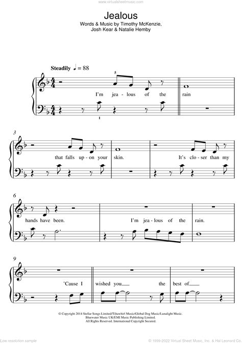 Labrinth - Jealous sheet music (beginner) for piano solo (5-fingers)