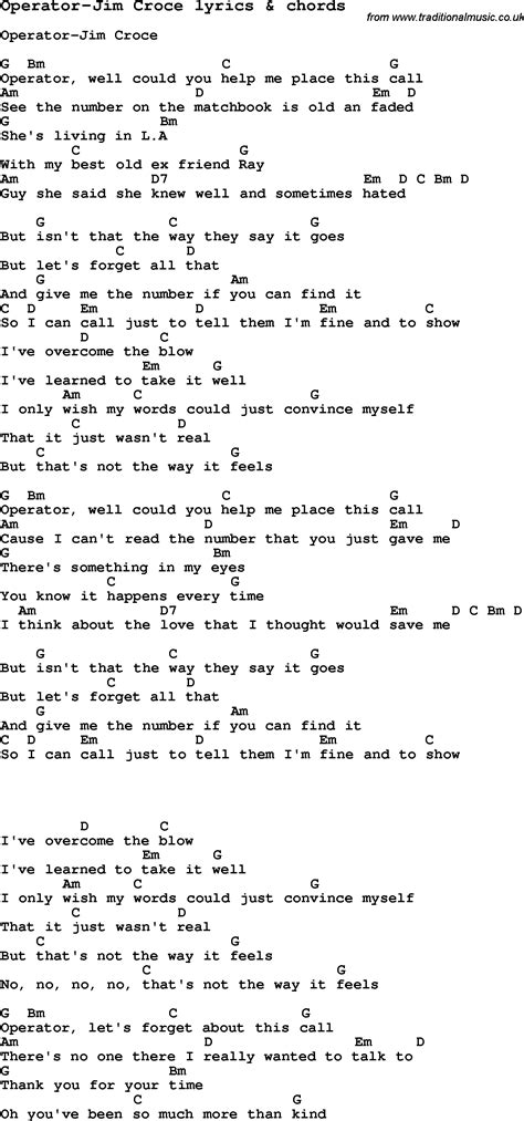 Love Song Lyrics for:Operator-Jim Croce with chords.