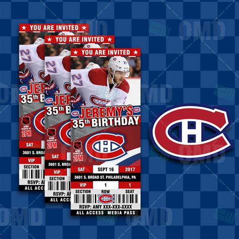 Montreal Canadiens Ticket Style Sports Party Invitations – Sports Invites