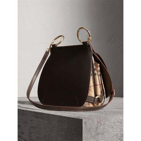 Lyst - Burberry The Bridle Bag In Leather And Haymarket Check Dark ...