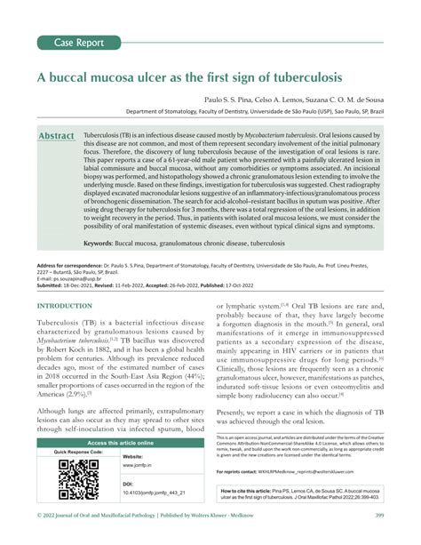 (PDF) A buccal mucosa ulcer as the first sign of tuberculosis