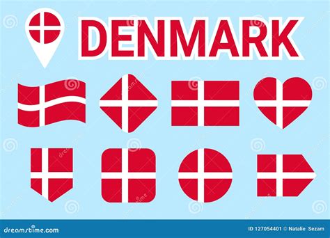 Denmark Flag Vector Set. Collection of Danish National Flags. Flat Isolated Icons. Country Name ...