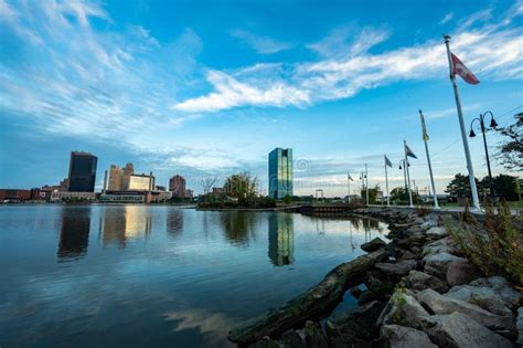 Downtown Toledo, Ohio Skyline from International Park with the Maumee ...