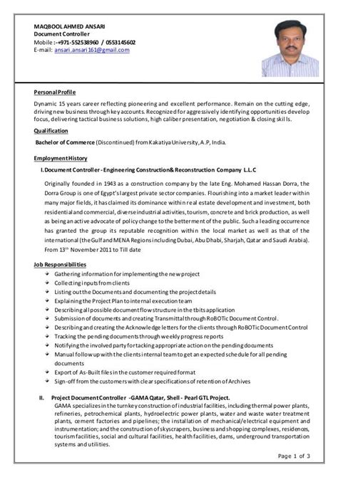 Document Control Resume Sample