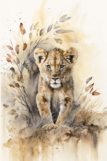 Premium AI Image | Watercolor painting of a lion cub