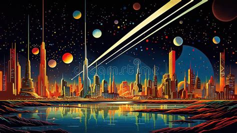 Retro Futuristic City in the Old School Sci-fi Art Scene. Retro Space ...