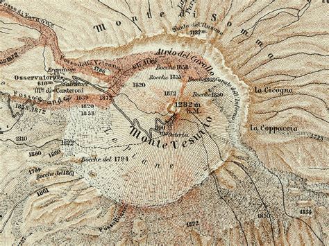 1890 Antique map of the MOUNT VESUVIUS VOLCANO. Pompeii. 122