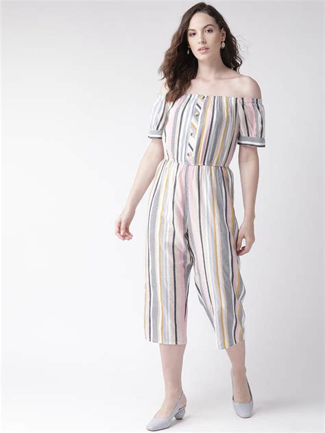 Twenty Dresses By Nykaa Fashion Stripe Up In Color Culotte Jumpsuit - White (S): Buy Twenty ...