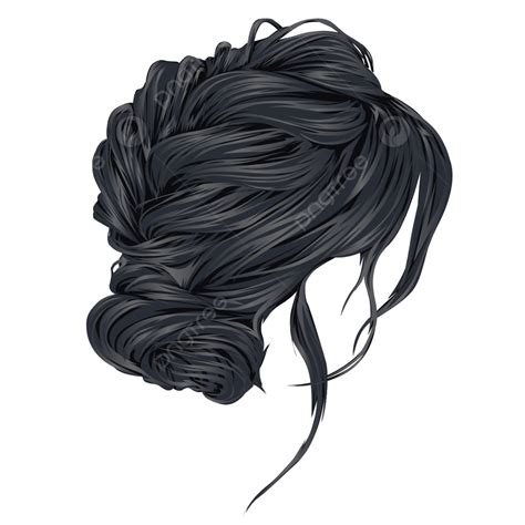 Black Color Female Messy Bun Hairstyle Realistic Vector Hair, Bun Hair ...