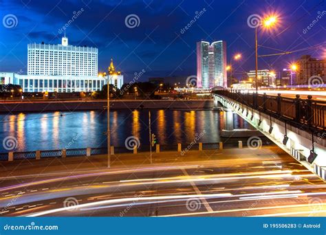 Moscow, Russia. Night Cityscape with Kalinin Bridge and Moscow River Editorial Stock Photo ...