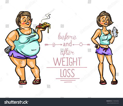 Woman Before After Weight Loss Cartoon Stock Vector (Royalty Free) 215056006 | Shutterstock