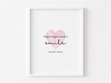 Mother Teresa Quote Smile Print, Peace Begins With A Smile Quote ...