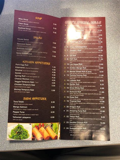 Menu at Sushi Masa restaurant, Selinsgrove