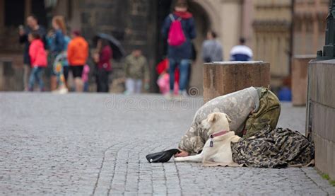 Beggar with Dog Begging for Alms on the Street in Prague Editorial Photography - Image of adult ...