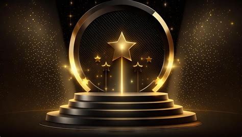 Award ceremony background with podium and 3d gold star element ...