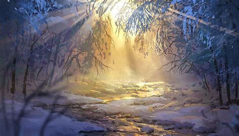 HD wallpaper: anime, winter, forest, snow, sunrise, Surendra Rajawat ...