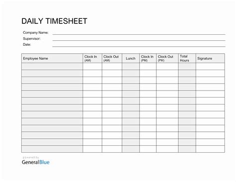 Daily Clock-In Clock-Out Sheet in Word