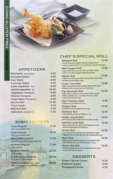 Gluten Free Menu – Includes Gluten Free Sushi Menu – Green Leaves Chinese Restaurant, Japanese ...