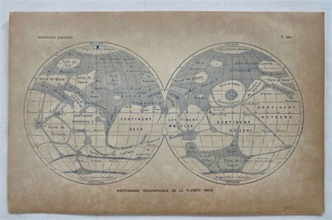 Mars Surface Map double hemispheres c. 1890's lithographed map – Brian ...