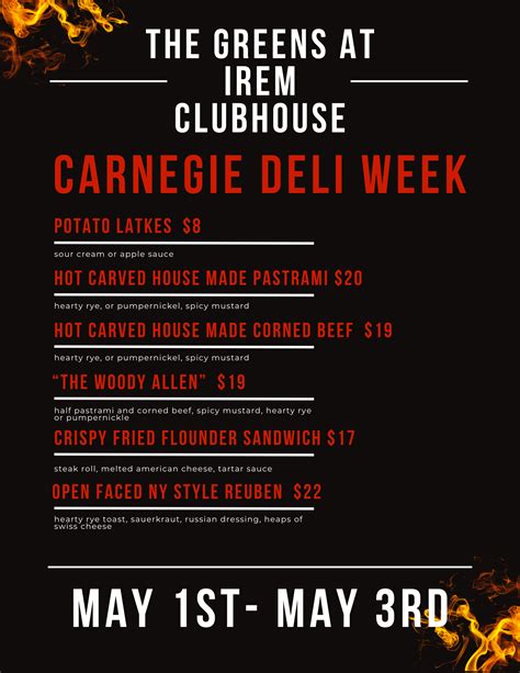 Carnegie Deli Week - The Greens at Irem Clubhouse