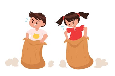 Premium Vector | Kids having a sack race cartoon vector