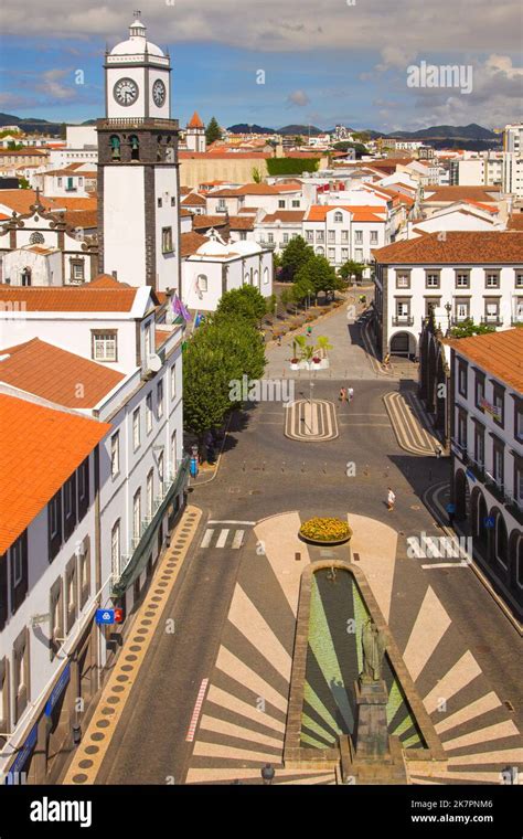 Portugal, Azores, Sao Miguel Island, Ponta Delgada, Praca do Municipio ...