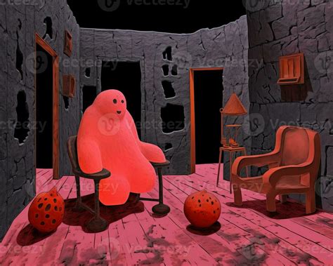 a pink teddy bear sitting on a chair in a dark room generative ai ...