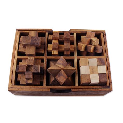 Handcrafted Set of Six Wooden Puzzles from Thailand - Puzzle Set | NOVICA