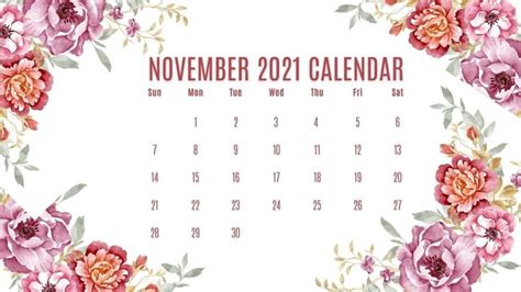 Floral November 2021 Wall Calendar