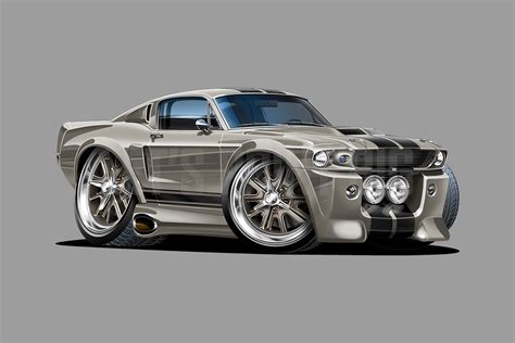 Car Art 1967 Shelby Mustang GT500 Eleanor Cartoon Wall Decal | Cool car drawings, Car art, Truck art