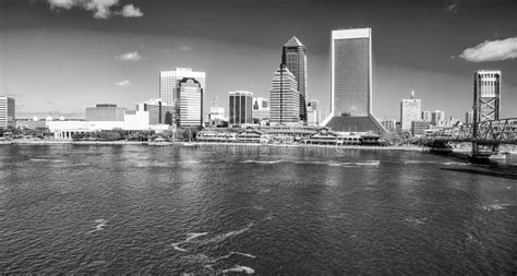 Aerial View of Jacksonville Bridge and Skyline, Florida, USA Stock ...