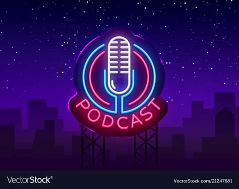 Podcast neon sign design template Royalty Free Vector Image